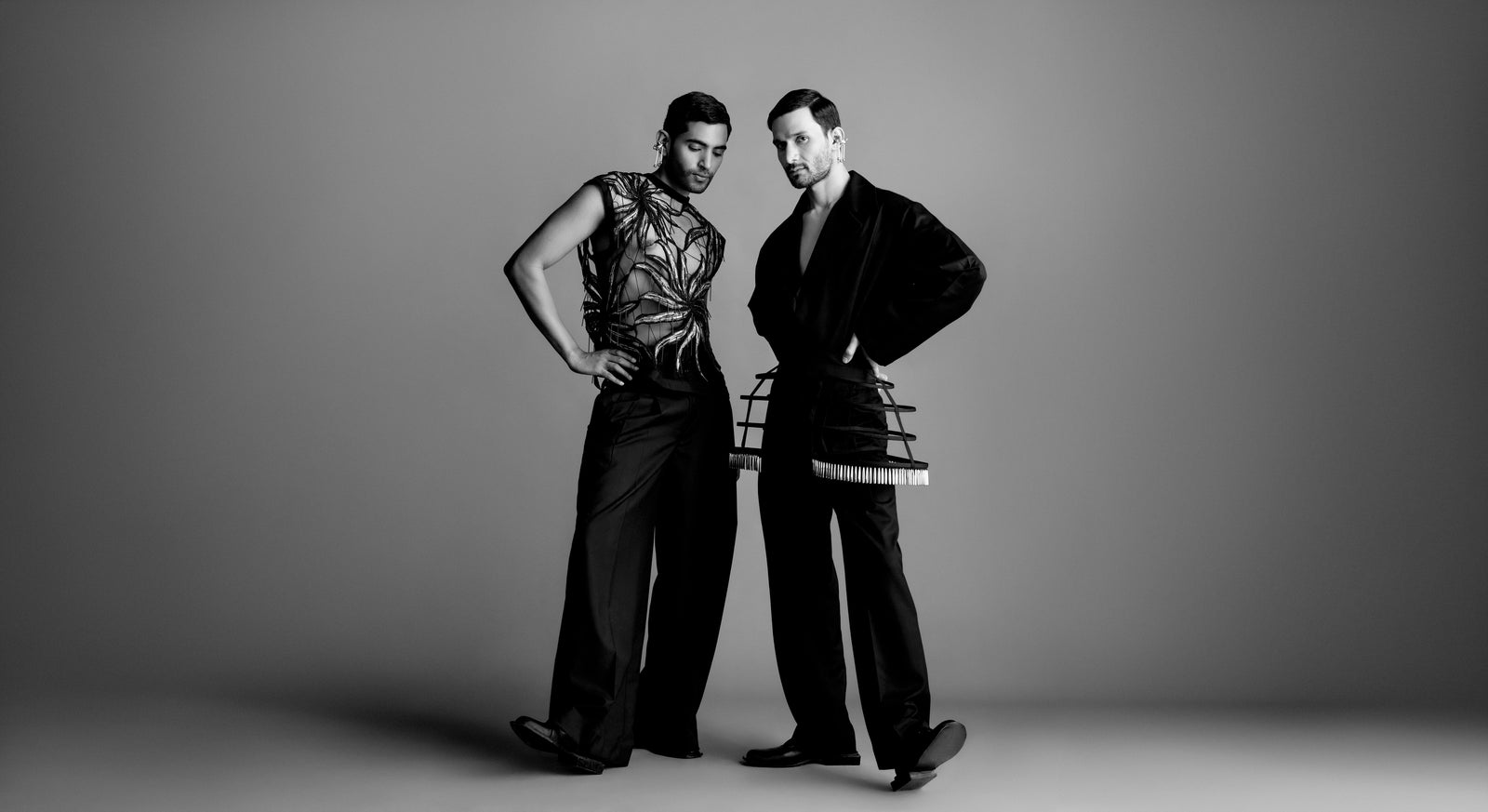 ROSANI ANIMA & ANIMUS collection look with sculptural tailoring and embroidery