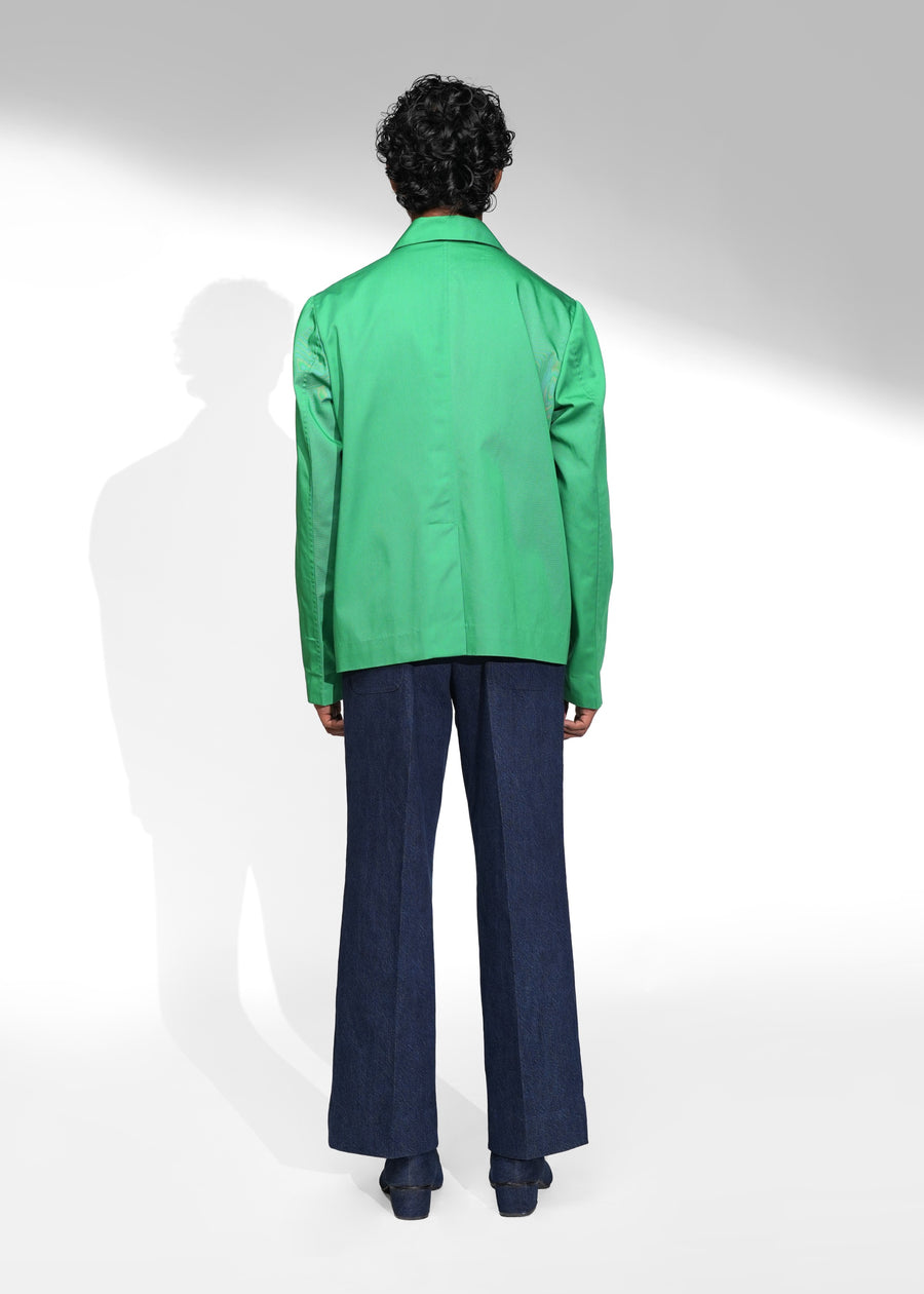 ROSANI The Aura shacket in shamrock green - overshirt with blazer sleeves, side view