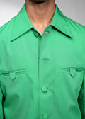ROSANI The Aura shacket in shamrock green - overshirt with blazer sleeves, back view