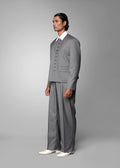 ROSANI The Basilica blazer in grey - collarless blazer with fabric-covered buttons, side view