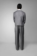 ROSANI The Basilica blazer in grey - fabric-covered buttons and collarless neckline, close-up detail