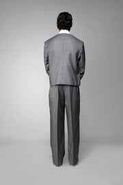 ROSANI The Basilica blazer in grey - fabric-covered buttons and collarless neckline, close-up detail