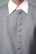 ROSANI The Basilica blazer in grey - collarless blazer with fabric-covered buttons, front side view