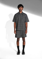 ROSANI The Capsule shirt in grey - cotton half-sleeve shirt with eyelet pocket detail, front view
