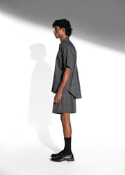 ROSANI The Capsule shirt in grey - cotton half-sleeve shirt with eyelet pocket detail, side view