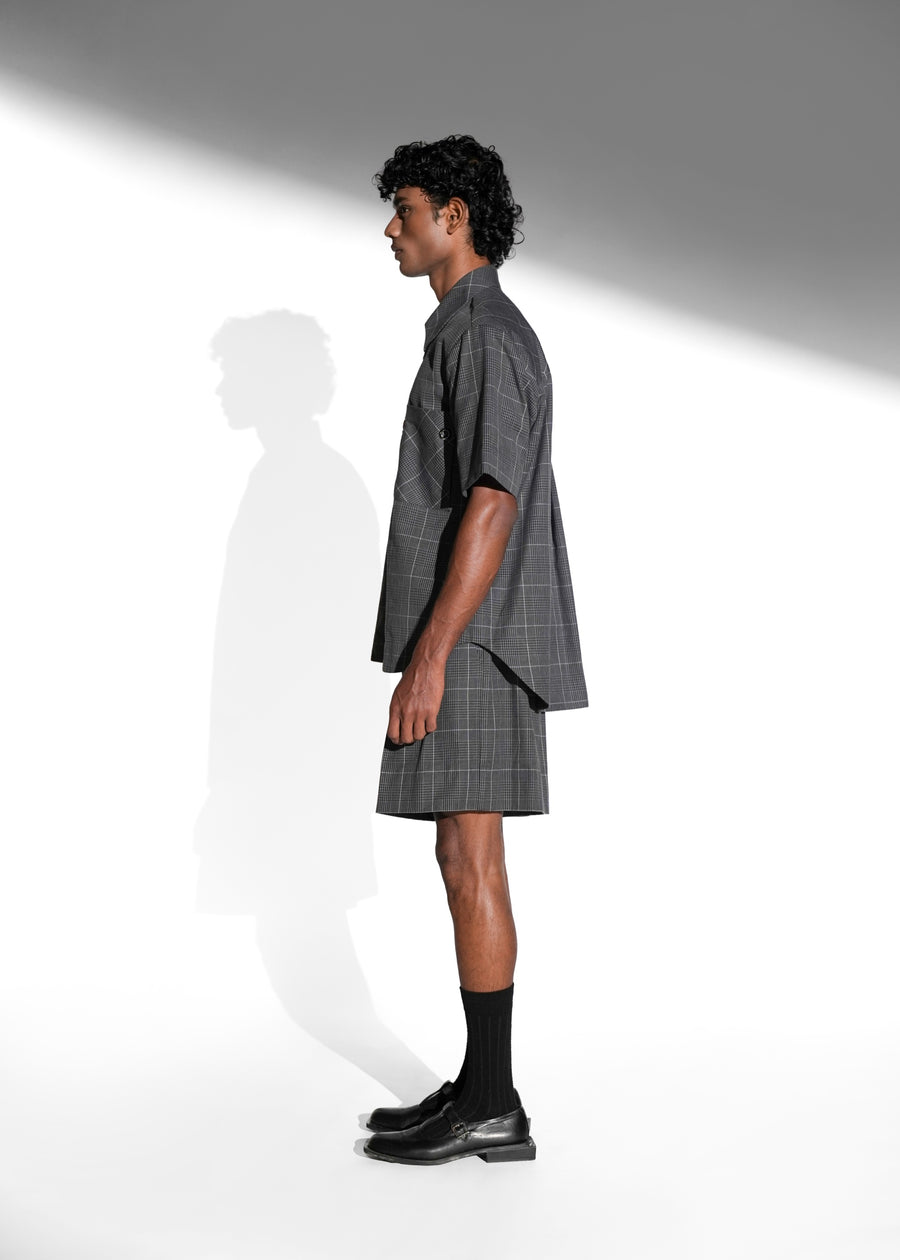 ROSANI The Capsule shirt in grey - cotton half-sleeve shirt with eyelet pocket detail, side view