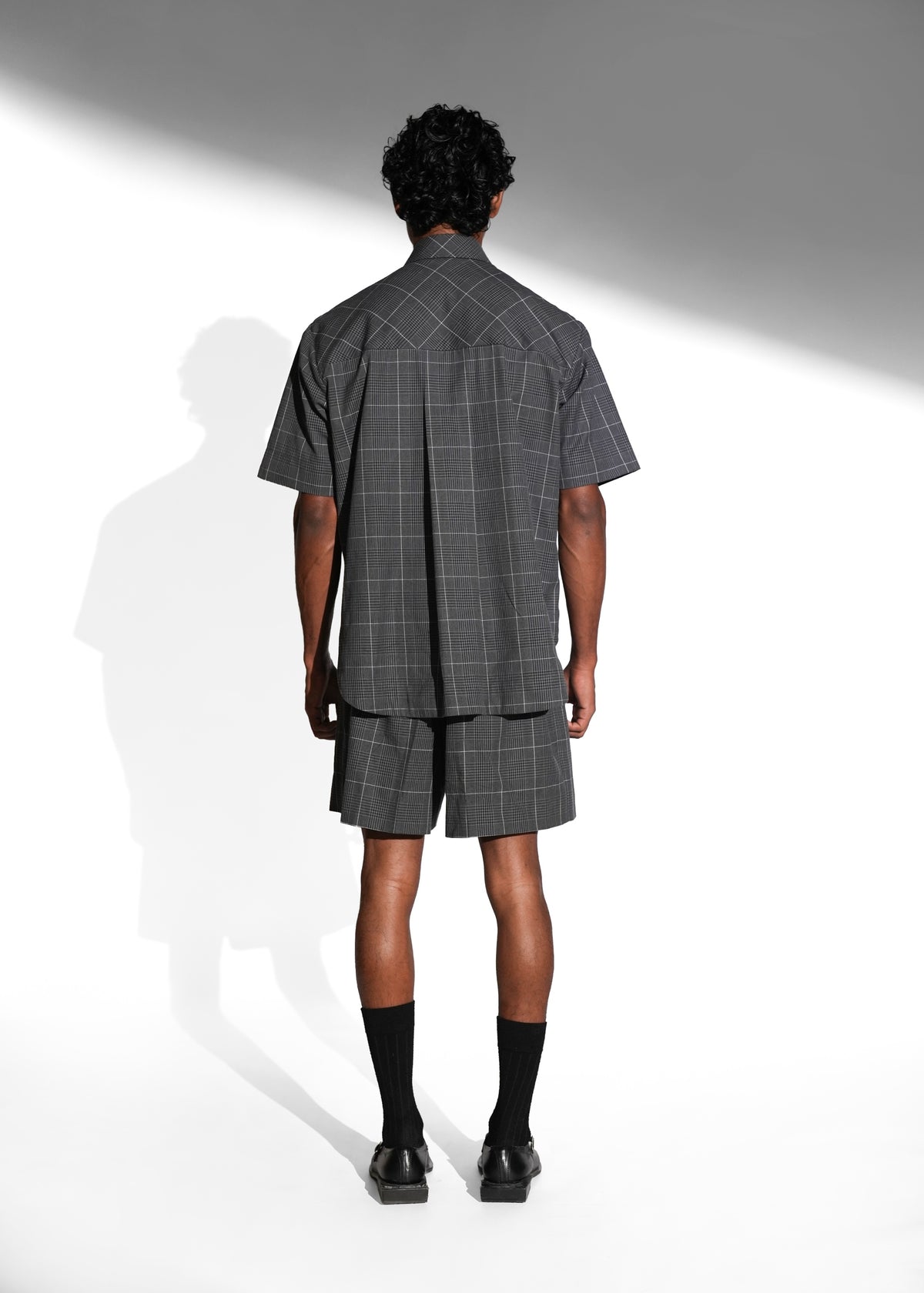 ROSANI The Capsule shirt in grey - cotton half-sleeve shirt with eyelet pocket detail, back view