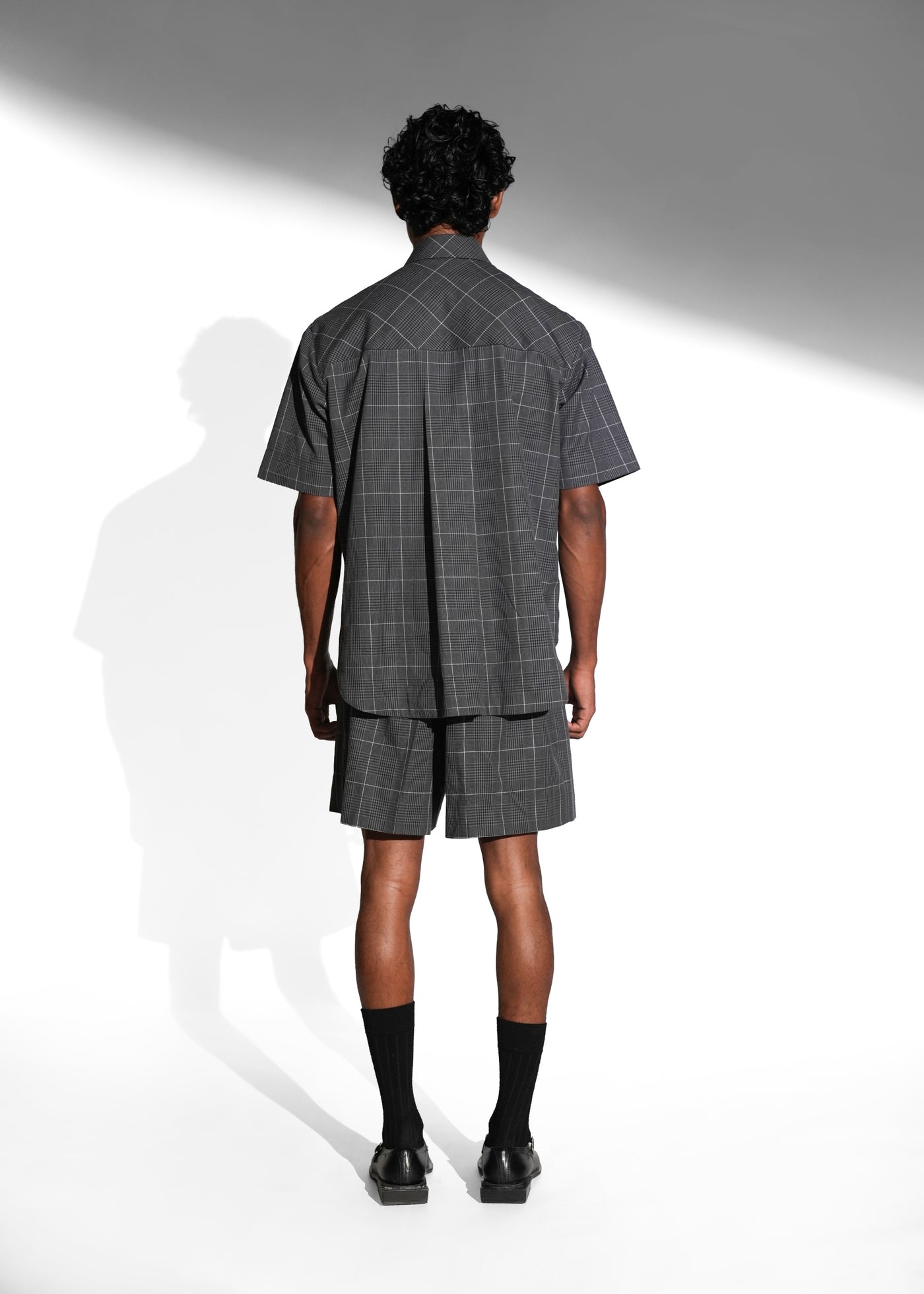 ROSANI The Capsule shirt in grey - cotton half-sleeve shirt with eyelet pocket detail, back view