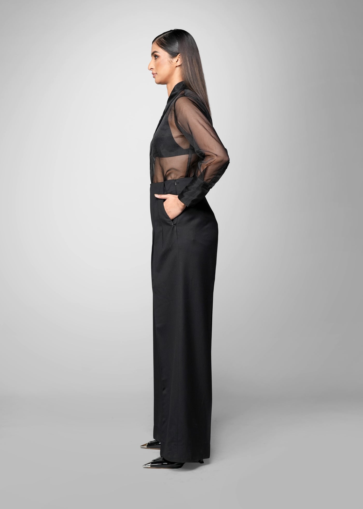 ROSANI The Cloud shirt in black - featherweight organza shirt, side view