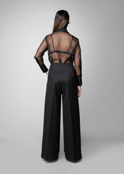 ROSANI The Cloud shirt in black - organza shirt with tailored cuff detail, back view
