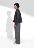 ROSANI The Dome jacket in black - cropped jacket with deep inverted box pleats, front side view