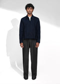 ROSANI The Dome jacket in midnight denim - cropped jacket with deep inverted box pleats on each panel, front view