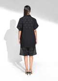 ROSANI The Drift shirt in black - oversized poplin shirt with metallic back yoke detail, back view