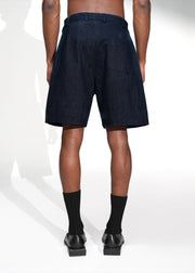 ROSANI The Echo shorts in midnight denim - straight-fit denim shorts with patch back pocket, back view