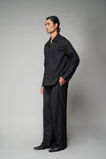 ROSANI The Eclipse shirt in black - metallic button shoulder and armhole detail, close-up
