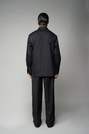 ROSANI The Eclipse shirt in black - full-sleeve shirt with metallic shoulder detail, side view