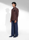 ROSANI The Ether shirt in mocha - full-sleeve cotton shirt with floral embroidery, front side view