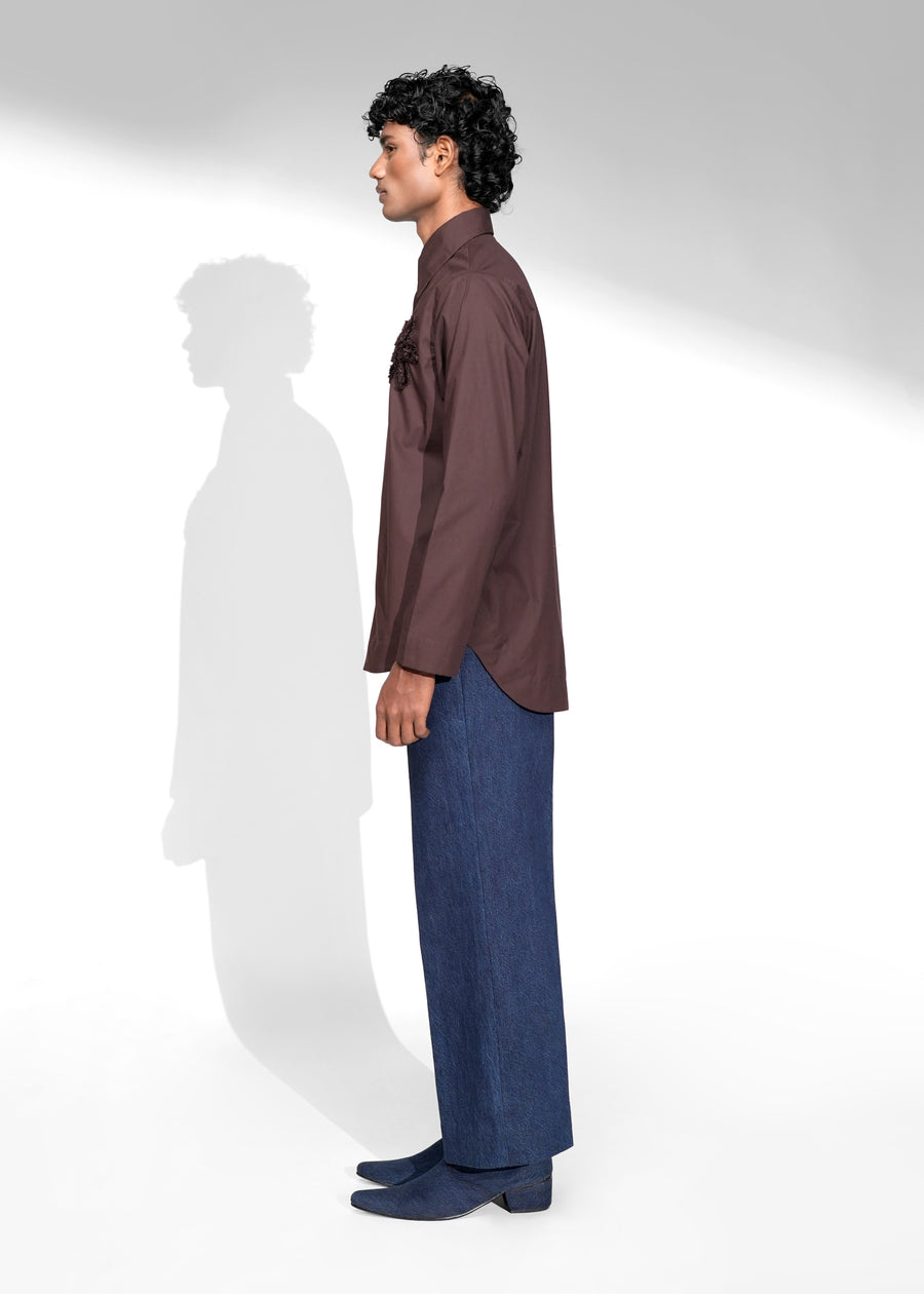 ROSANI The Ether shirt in mocha - full-sleeve cotton shirt, side view