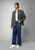ROSANI The Grove blazer in grey - pinstripe shoulder-padded blazer with full lining, front view