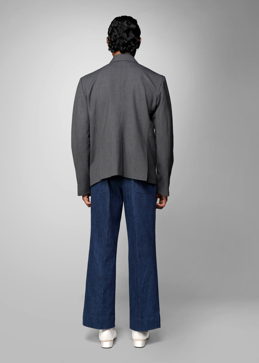 ROSANI The Grove blazer in grey - pinstripe shoulder-padded blazer, side view