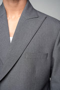 ROSANI The Grove blazer in grey - pinstripe shoulder-padded blazer, back view