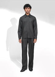 ROSANI The Nave shirt in black - pinstripe full-sleeve shirt with concealed placket, front view