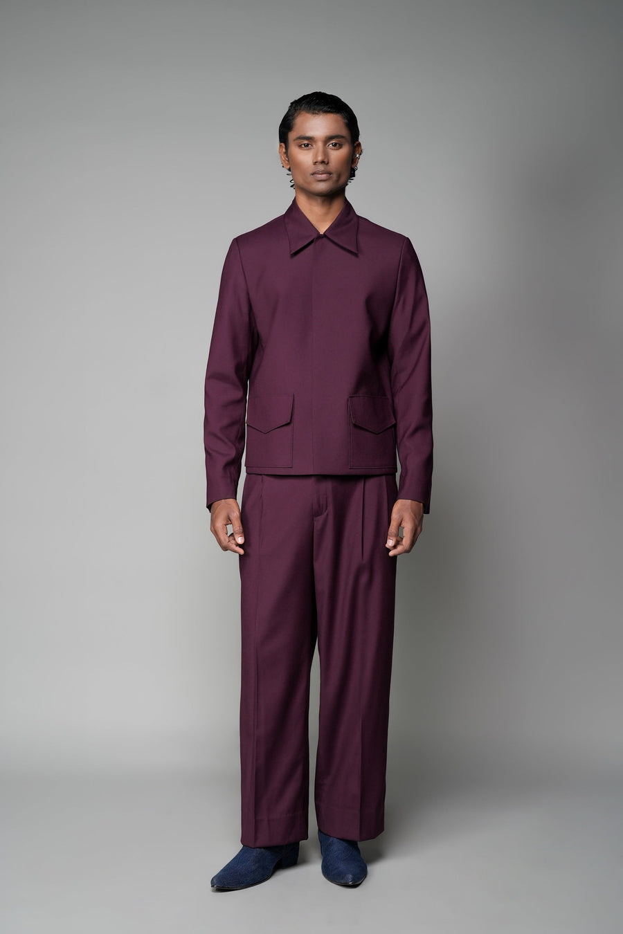 ROSANI The Portal jacket in plum - padded blazer with flap pockets and full lining, front view