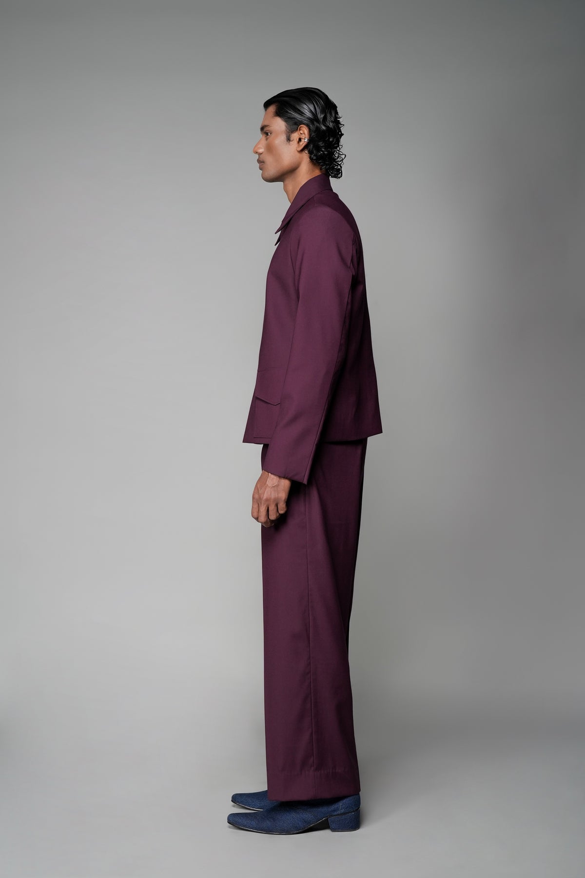 ROSANI The Portal jacket in plum - padded blazer with flap pockets, side view