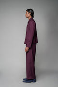 ROSANI The Pulse trouser in plum - high-waisted pleated trouser, side view