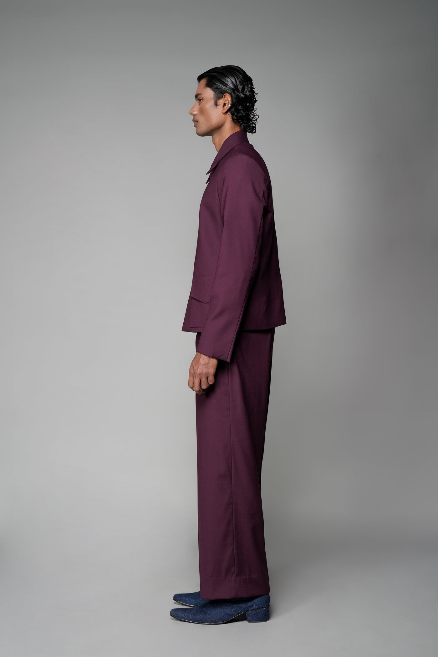 ROSANI The Pulse trouser in plum - high-waisted pleated trouser, side view