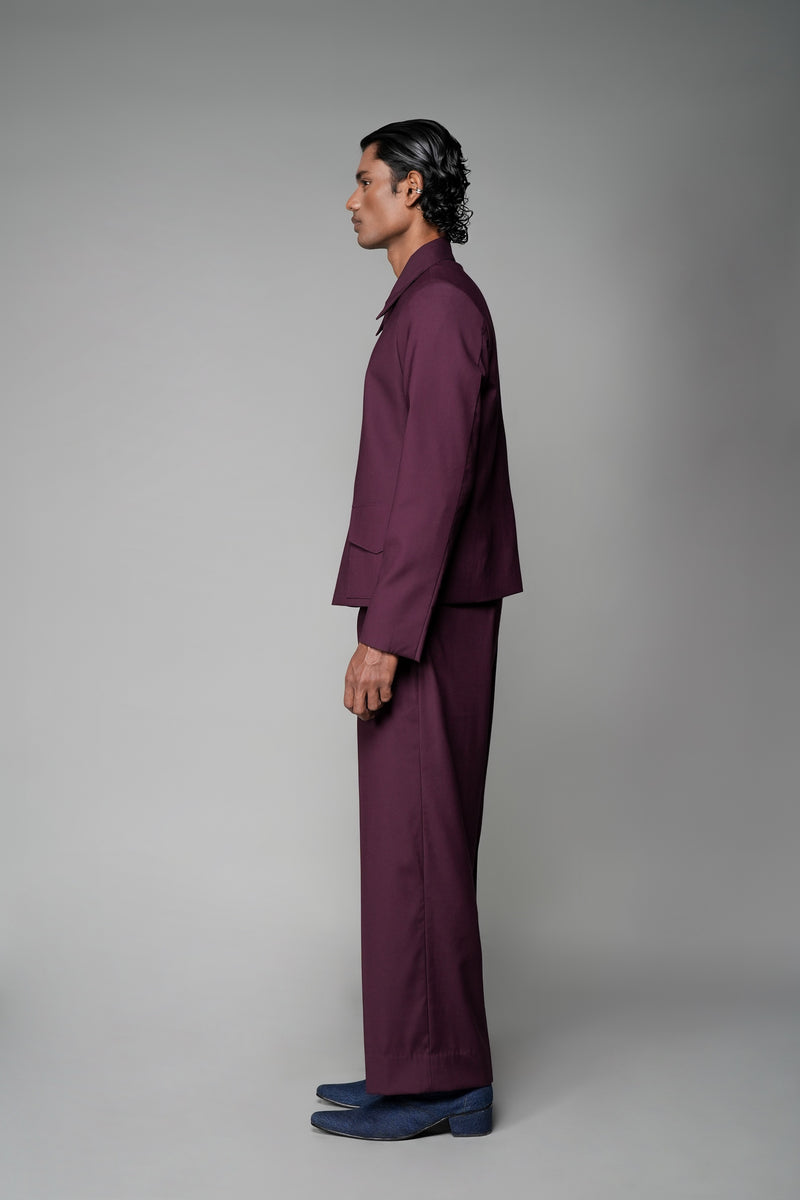 ROSANI The Pulse trouser in plum - high-waisted pleated trouser, side view