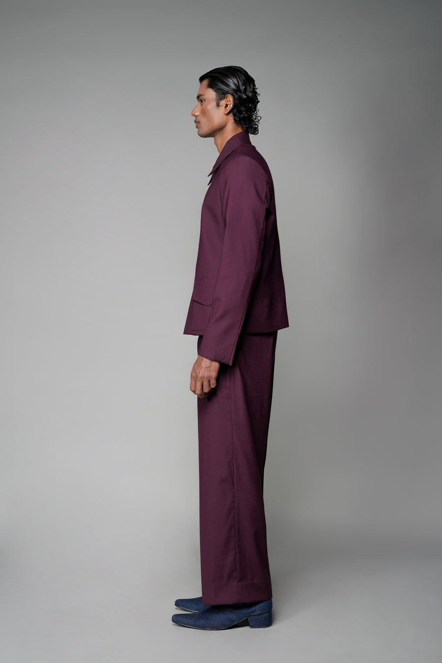 ROSANI The Pulse trouser in plum - high-waisted pleated trouser, side view