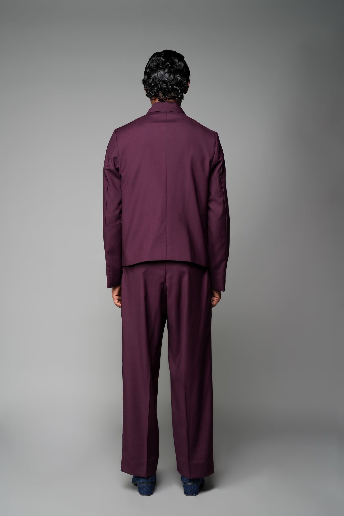 ROSANI The Pulse trouser in plum - high-waisted pleated trouser with elastic waistband, back view
