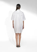 ROSANI The Portico dress in white - cotton shirt dress with pleated sleeves, side view