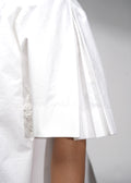 ROSANI The Portico dress in white - embroidered strip front detail, close-up