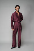 ROSANI The Repose trouser in plum - silk wide-leg trouser with high waist, front view