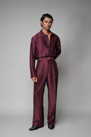 ROSANI The Repose trouser in plum - silk wide-leg trouser with high waist, front view