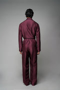ROSANI The Repose trouser in plum - silk wide-leg trouser, back view