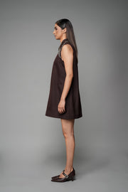 ROSANI The Rift dress in mocha - A-line dress with oversized embellished collar, side view