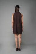 ROSANI The Rift dress in mocha - A-line dress with oversized embellished collar, back view