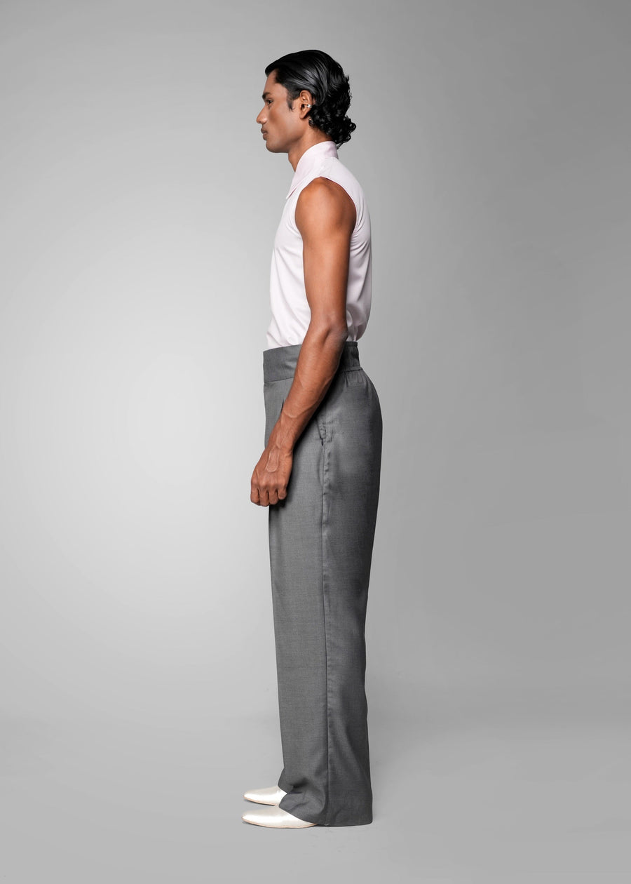 ROSANI The Root shirt in pink - sleeveless vest with deep apple-cut hem and front invisible zip, side view