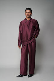 ROSANI The Solace shirt in plum - silk full-sleeve shirt with apple-cut hem, front view