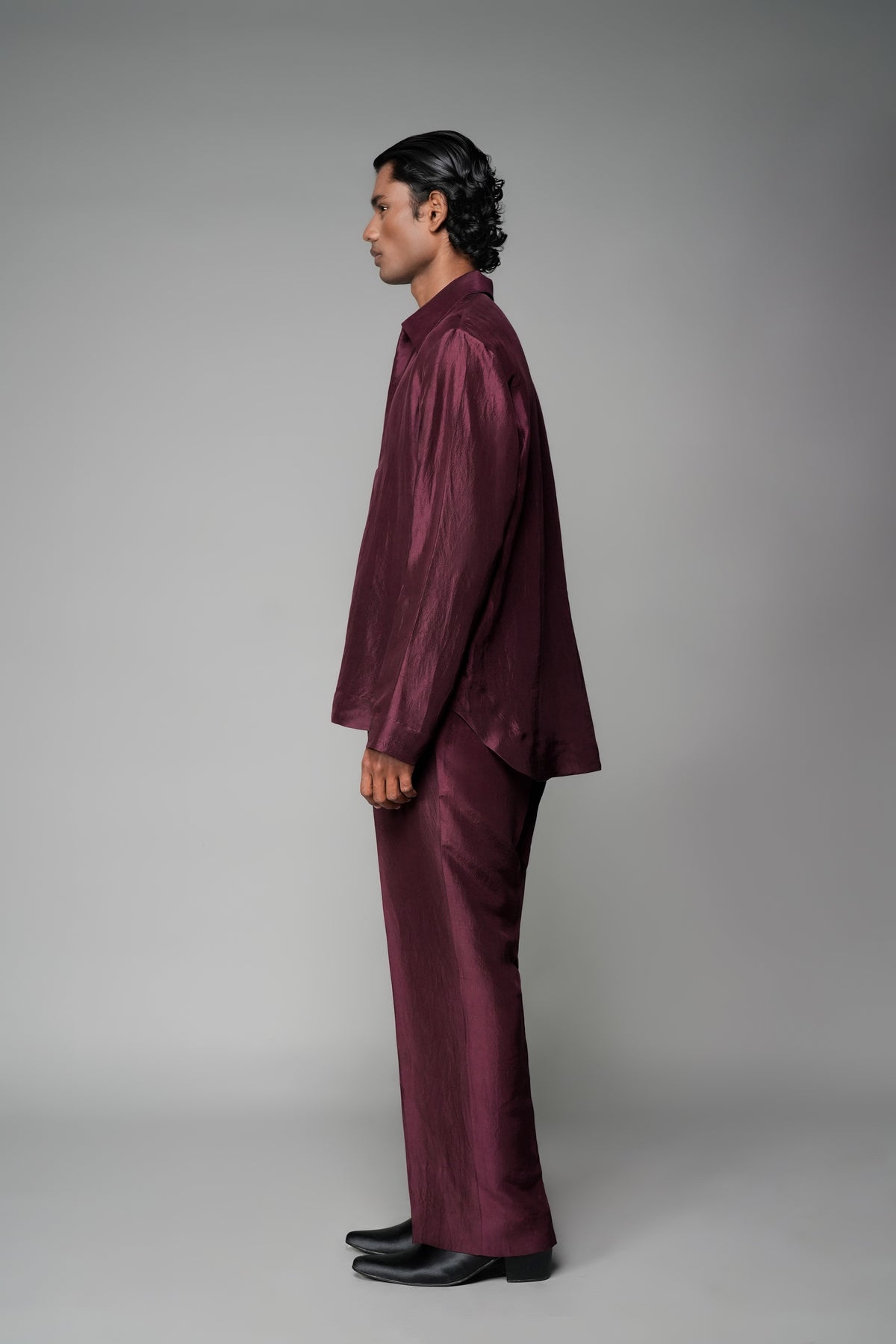 ROSANI The Solace shirt in plum - silk full-sleeve shirt, side view