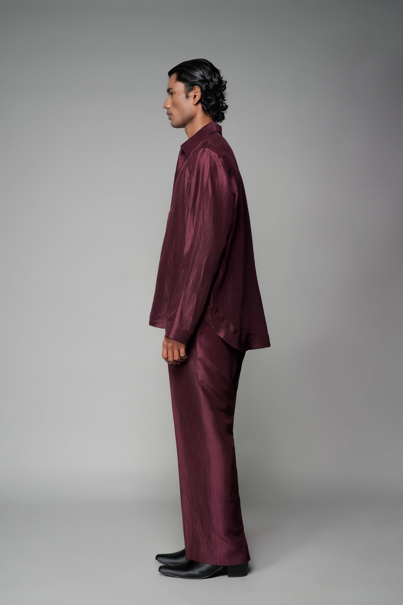 ROSANI The Solace shirt in plum - silk full-sleeve shirt, side view