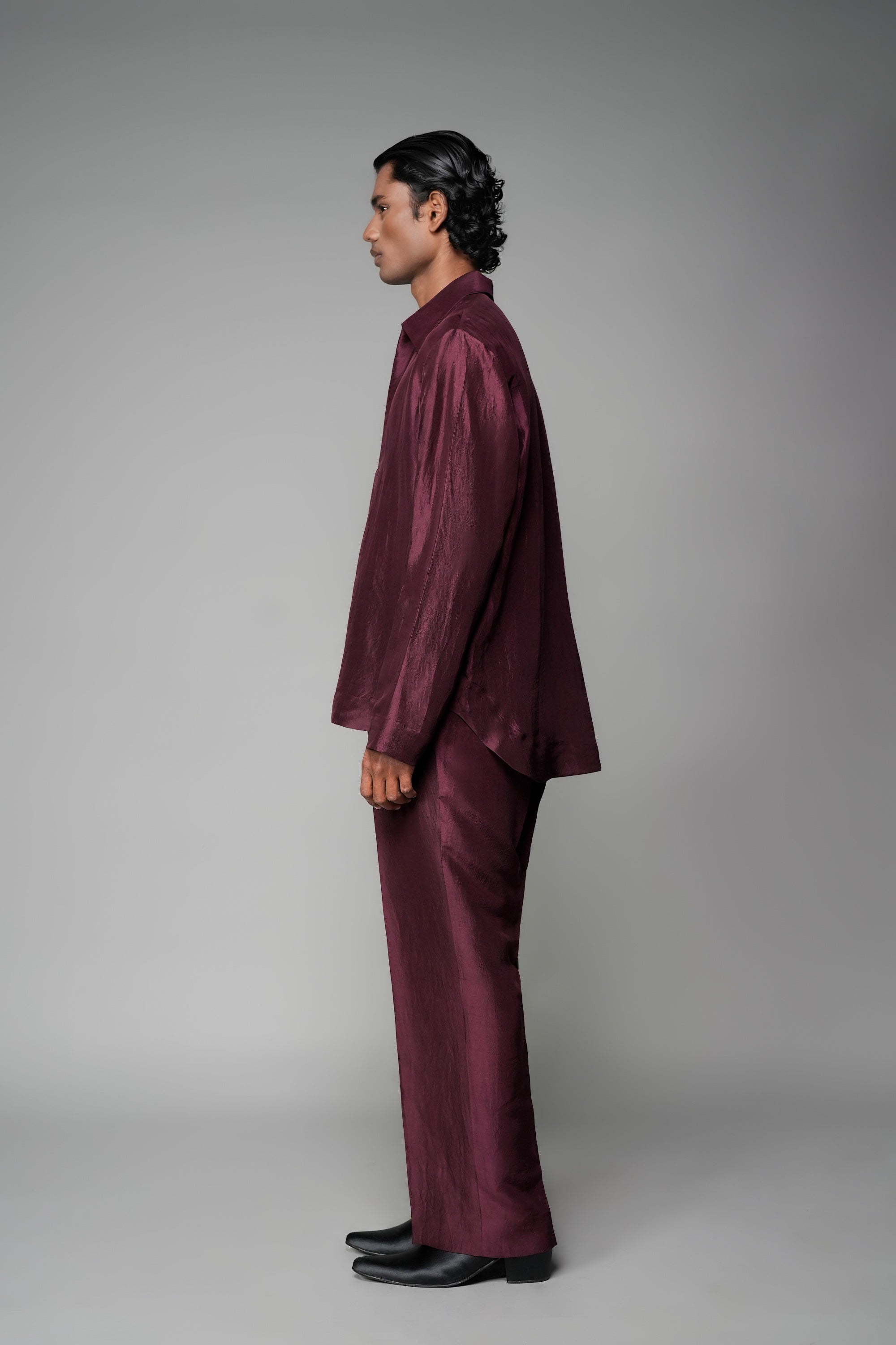 ROSANI The Solace shirt in plum - silk full-sleeve shirt, side view