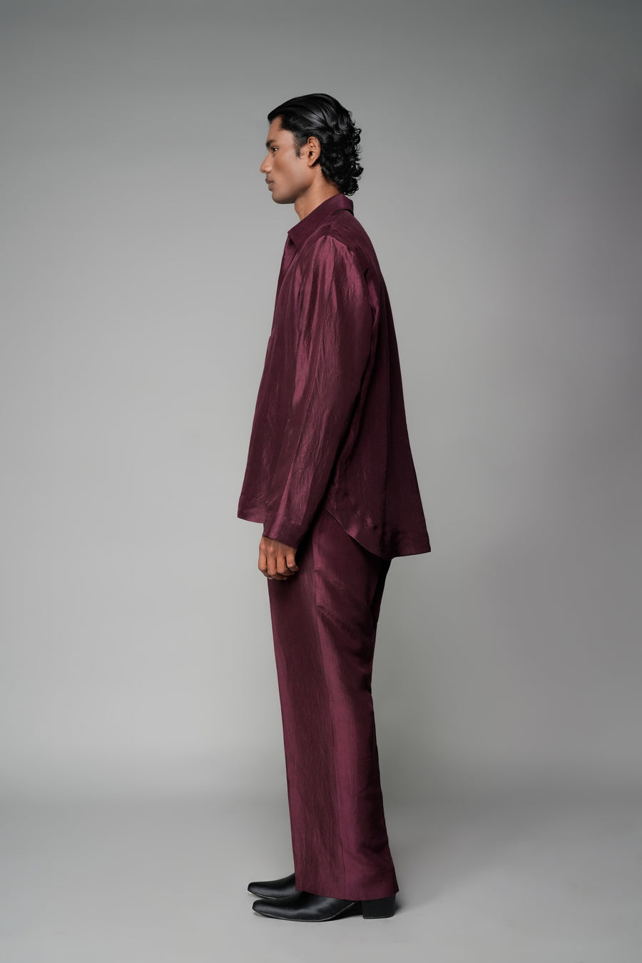 ROSANI The Solace shirt in plum - silk full-sleeve shirt, side view
