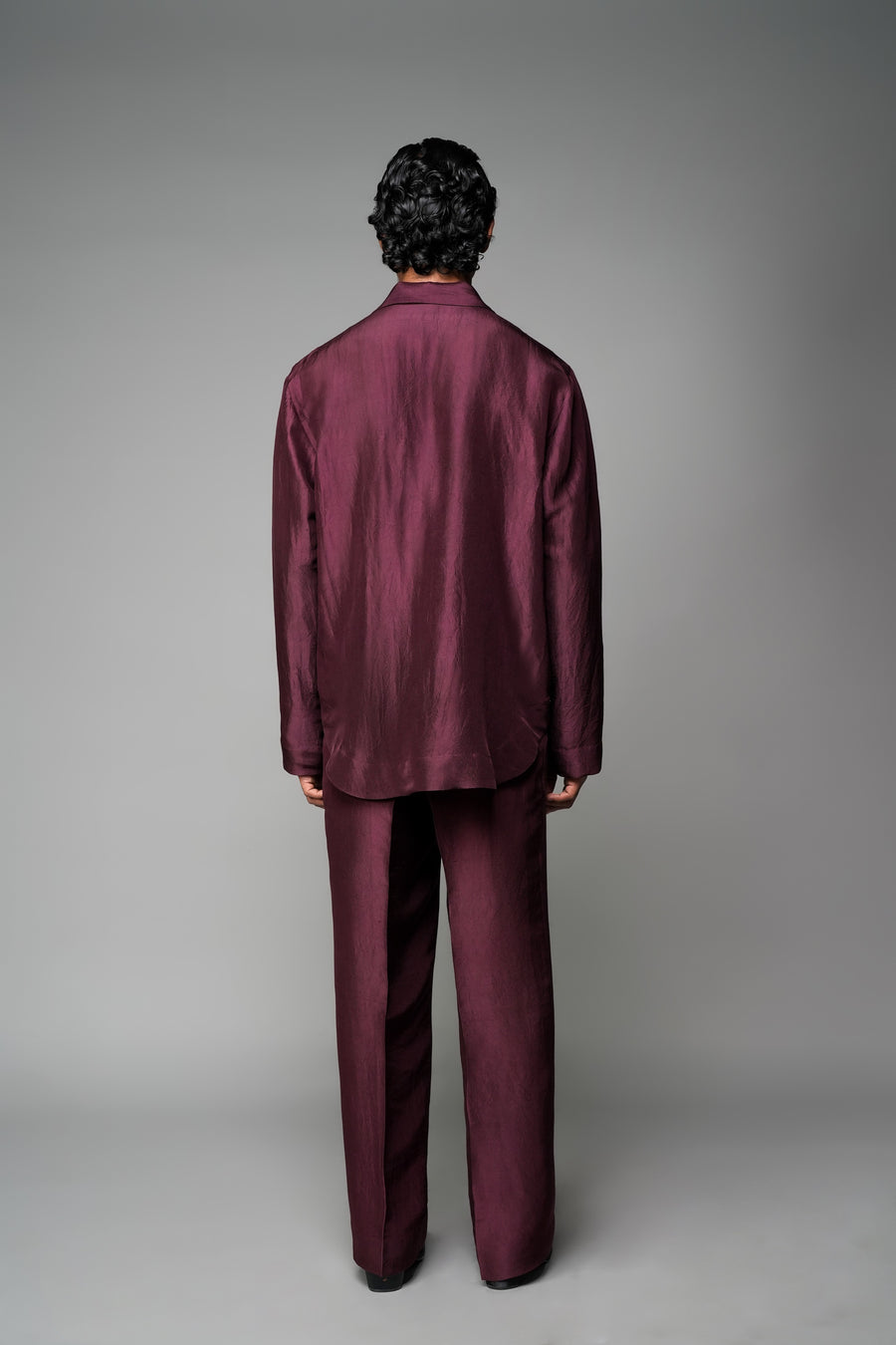ROSANI The Solace shirt in plum - fabric-covered button placket detail, close-up