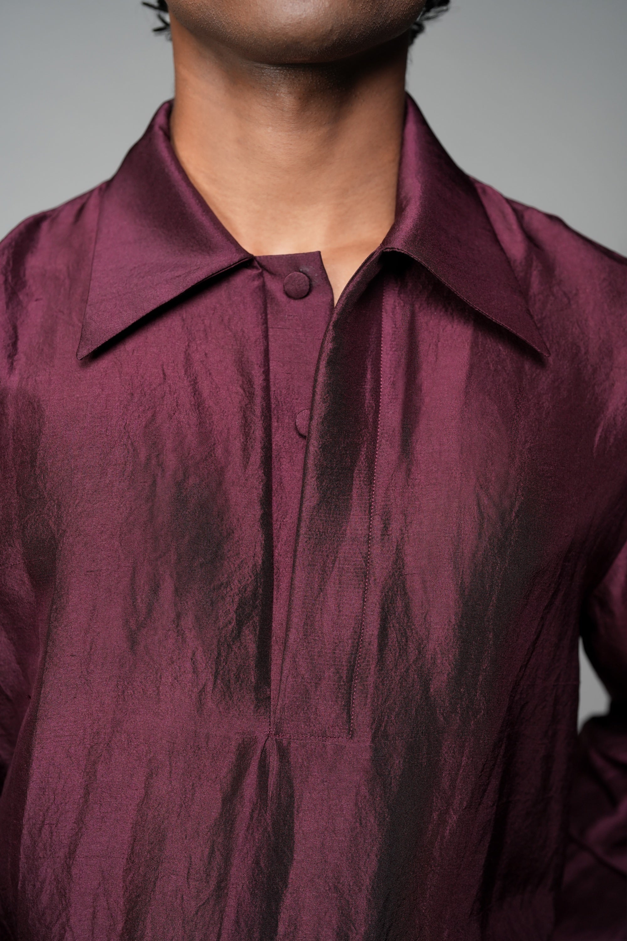 ROSANI The Solace shirt in plum - silk full-sleeve shirt, back view