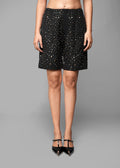 ROSANI The Stone shorts in black - fully embellished shorts with multi-tone metallic surface, front view