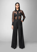 ROSANI The Structure trouser in black - wide-leg trouser with expanded hem volume and belt-free waistband, front view